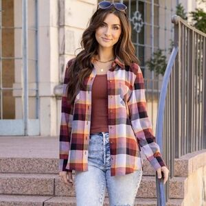Grace & Lace Sunset Plaid Button-Down Shirt